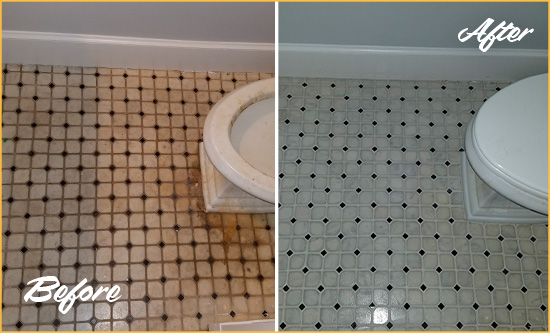Before and After Picture of a Amelia City Bathroom Tile and Grout Cleaned to Remove Stains