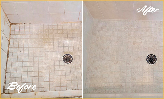 Before and After Picture of a Orange Park Shower Caulked to Fix Cracks