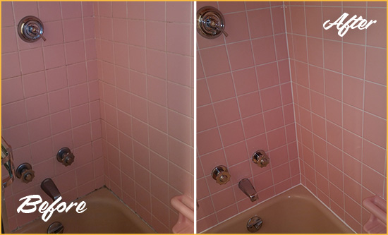 Before and After Picture of a Palm Valley Bathtub Caulked to Eliminate Mold