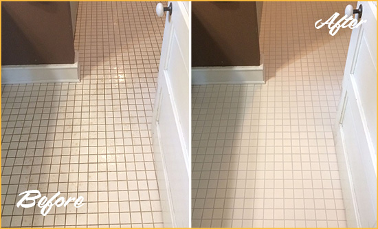 Before and After Picture of a Lakeside Bathroom Floor Sealed to Protect Against Liquids and Foot Traffic
