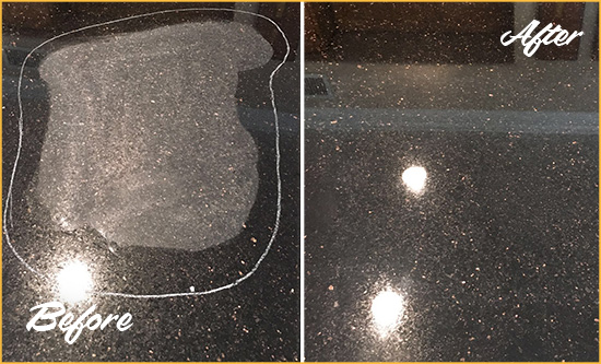 Before and After Picture of a Palencia Hard Surface Restoration Service on a Granite Countertop to Remove Scratches