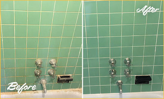 Before and After Picture of a Jacksonville Beach Bath Tub Grout Sealed to Avoid Water Damage