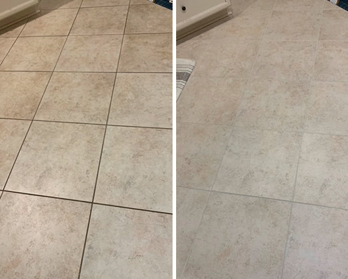 Tile Floor Before and After a Grout Cleaning in Jacksonville Beach