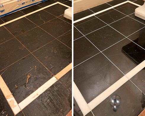Bathroom Floor Before and After a Stone Polishing in Fleming Island
