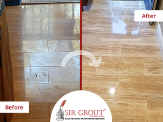 Before and After Picture of an Etched Stone Floor in Ponte Vedra, Florida