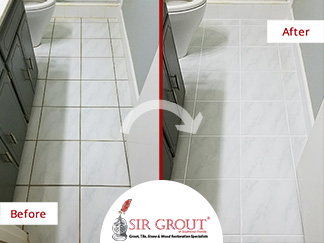 Before and After Picture of a Bathroom Grout Cleaning Service in Jacksonville, FL