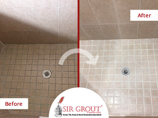 Before and After Picture of a Bathroom Grout Sealing in Jacksonville, Florida