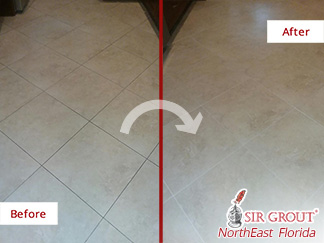 Before and after Picture of a Grout Sealing Service in Fleming Island, Florida