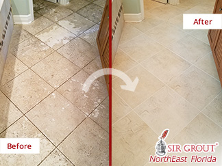 Before and after Picture of a Tile and Grout Cleaning Job in ST. Johns, FL