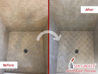 Before and After Picture of a Grout Cleaning Job in Jacksonville, FL