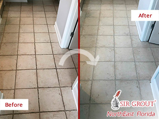 Picture of a Tile Floor Before and After a Grout Cleaning Service in Jacksonville, FL