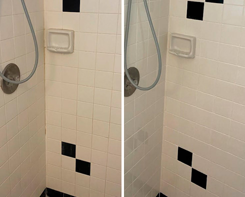 Picture of a Shower Before and After a Grout Sealing in Jacksonville, FL