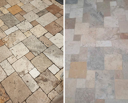 Stone Floor Before and After a Stone Cleaning in Jacksonville
