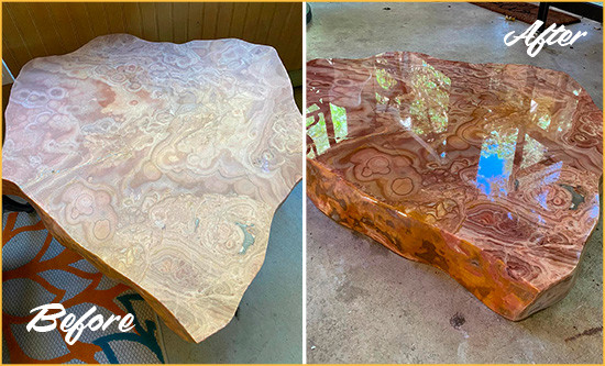 Before and After Picture of an Onyx Stone Cleaned and Color Enhanced
