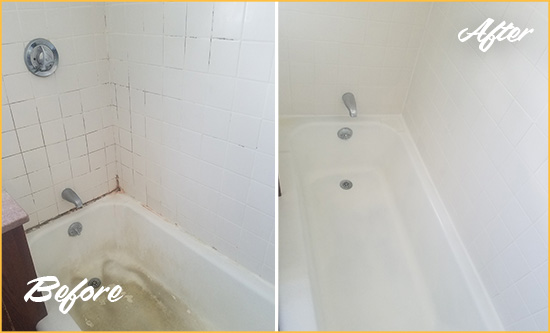 Before and After Picture of a Callahan Bathtub Caulked to Repair Cracks