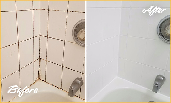 Before and After Picture of a Jacksonville Tub Caulked to Remove and Avoid Mold