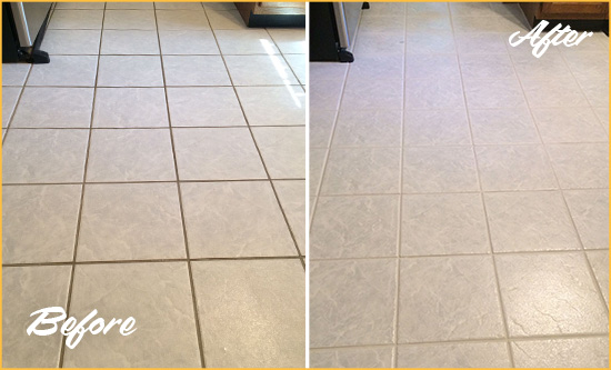 Before and After Picture of a Orange Park Kitchen Ceramic Floor Sealed to Protect From Dirt and Spills