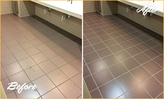 Before and After Picture of a Ponte Vedra Beach Restroom Sealed to Help Protect Against Scratches