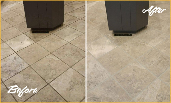 Before and After Picture of a Hibernia Kitchen Floor Cleaned to Remove Stains