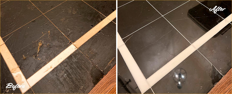 Bathroom Floor Before and After a Stone Polishing in Fleming Island