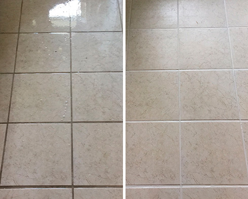 Tile Floor Before and After a Grout Cleaning in Ponte Vedra Beach