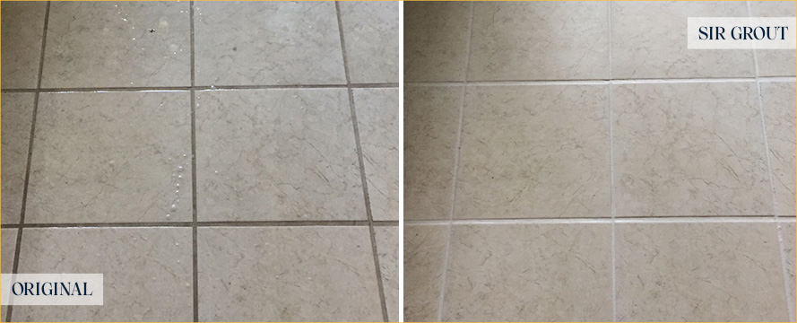 Tile Floor Before and After a Grout Cleaning in Ponte Vedra Beach