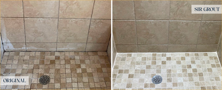Shower Before and After a Superb Grout Cleaning in Jacksonville, FL