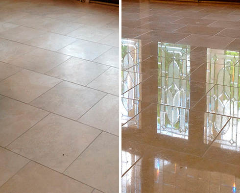 Floor Before and After a Stone Honing in Atlantic Beach, FL