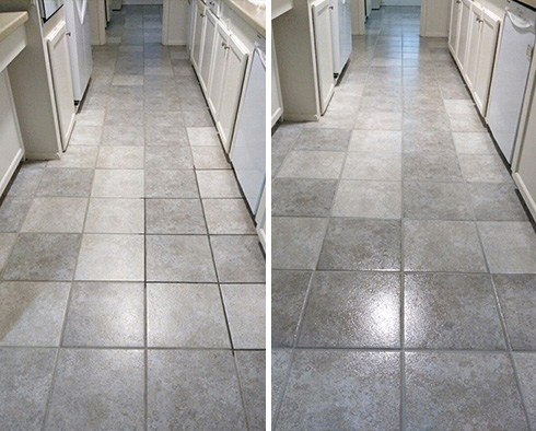 Kitchen Floor Before and After a Tile Sealing in Fernandina Beach