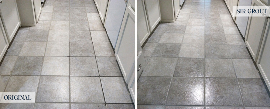 Kitchen Floor Before and After a Tile Sealing in Fernandina Beach