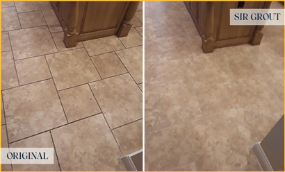 Tile Floor Before and After a Grout Sealing in Ponte Vedra Beach