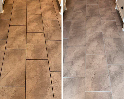Floor Before and After a Grout Sealing in Jacksonville, FL