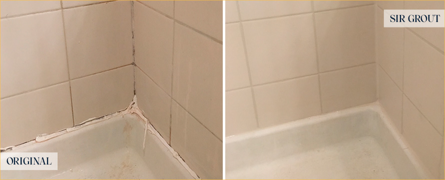 Shower Before and After a Flawless Grout Cleaning in St. Augustine, FL
