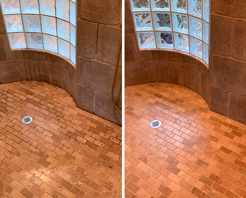 Shower Before and After a Stone Cleaning in Ponte Vedra Beach, FL
