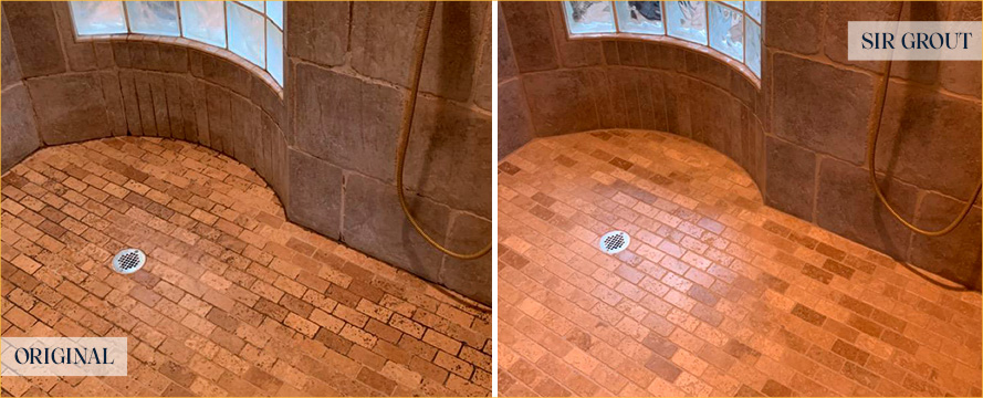 Shower Before and After an Excellent Stone Cleaning in Ponte Vedra Beach, FL