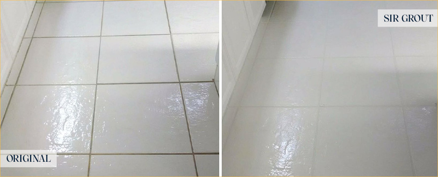 Kitchen Floor Before and After a Grout Cleaning in Atlantic Beach, FL