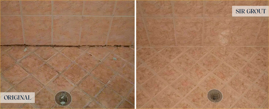 Shower Before and After a Flawless Grout Sealing in Ponte Vedra Beach, FL