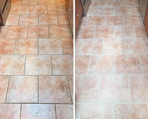 Floor Before and After a Grout Cleaning in St. Augustine, FL