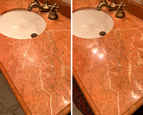 Vanity Top Before and After a Stone Polishing in St. Johns, FL