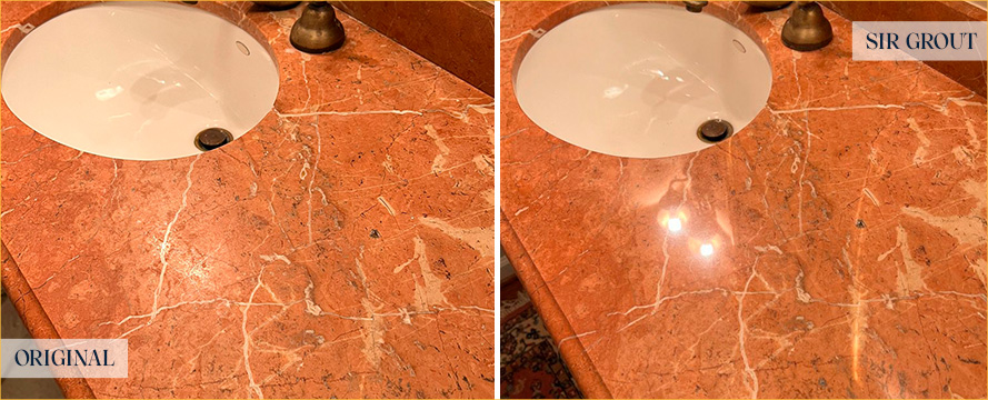 Vanity Top Before and After an Excellent Stone Polishing in St. Johns, FL