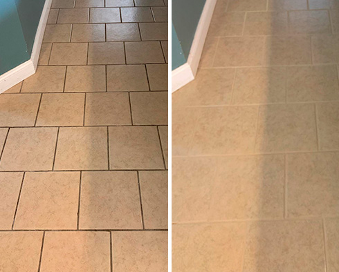 Floor Before and After a Grout Cleaning in Orange Park, FL
