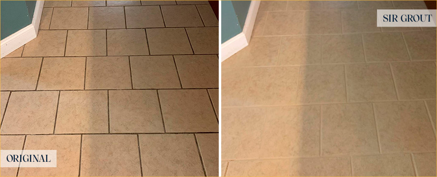 Floor Before and After a Flawless Grout Cleaning in Orange Park, FL