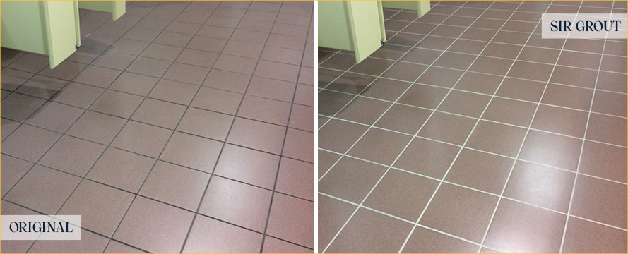 Restroom Floor Before and After an Excellent Grout Cleaning in Jacksonville, FL