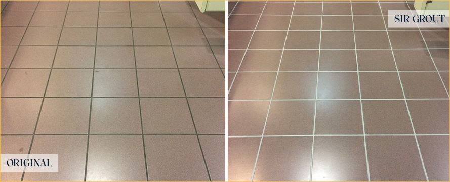 Restroom Floor Before and After a Flawless Grout Cleaning in Jacksonville, FL