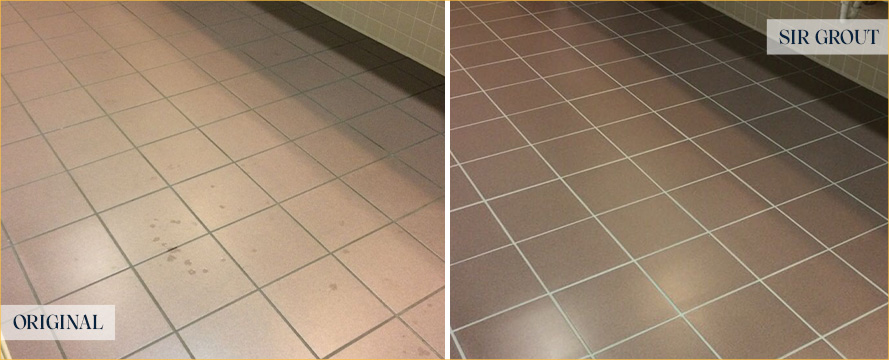 Restroom Floor Before and After a Grout Cleaning in Jacksonville, FL