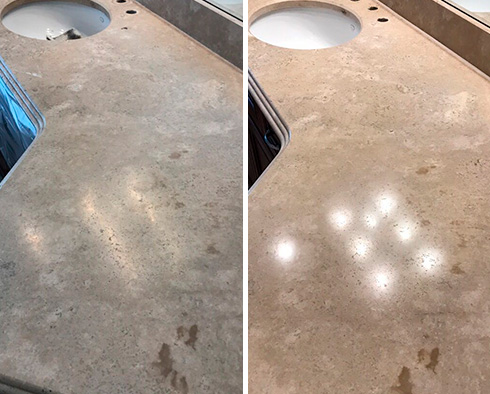 Vanity Top Before and After a Stone Polishing in Atlantic Beach, FL