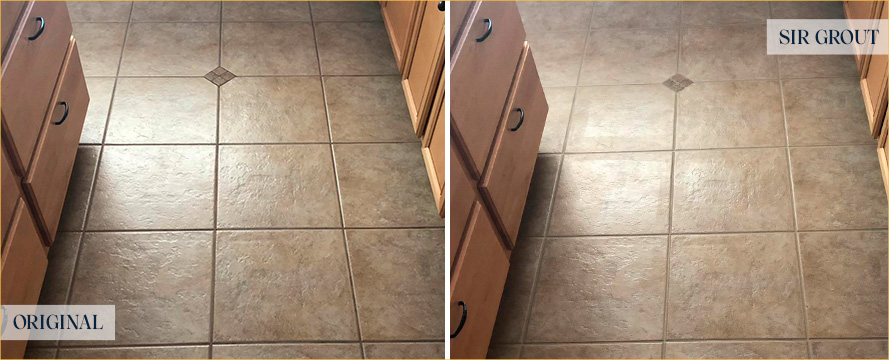 Kitchen Floor Before and After a Flawless Grout Sealing in Atlantic Beach, FL