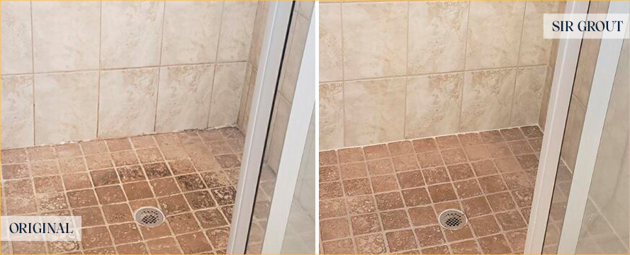 Shower Before and After a Flawless Stone Cleaning in Ponte Vedra Beach, FL