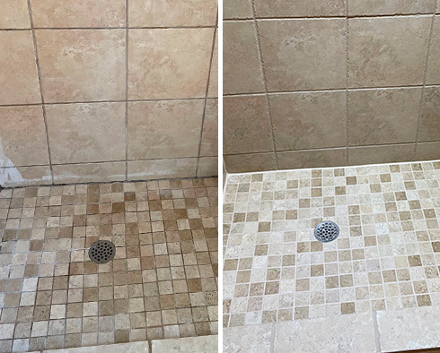 Shower Before and After a Tile Cleaning in Ponte Vedra Beach, FL