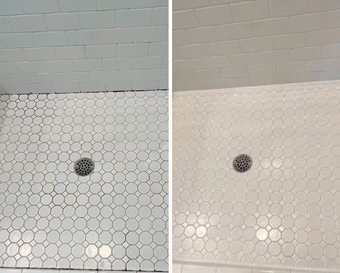 Shower Before and After a Grout Sealing in Jacksonville, FL